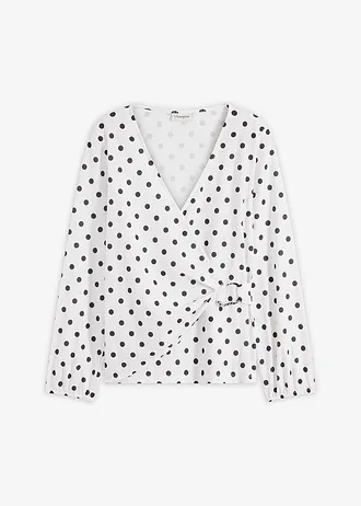 Bluză cu mânecă lungă din jerse texturat • alb/negru cu puncte • magazin bonprix