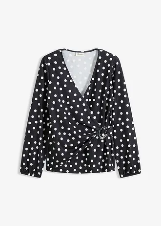 Longsleeve van gestructureerde jersey • gestipt zwart/wit • bonprix online shop