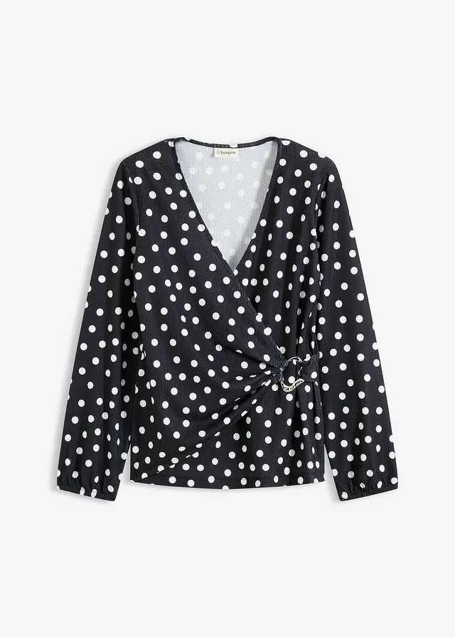 Longsleeve van gestructureerde jersey • gestipt zwart/wit • bonprix online shop