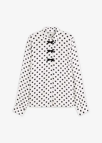 Blouse van soepele viscose, Kleur: gestipt wolwit-zwart