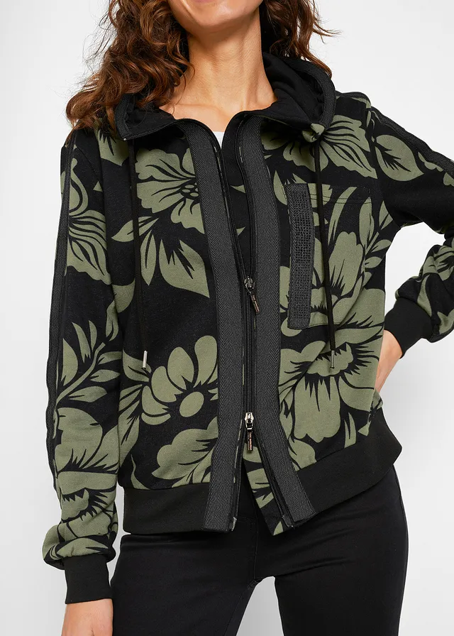 Sweatvest met katoen • zwart-groen gebloemd • product-page.page-title-suffix