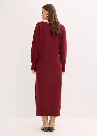 Gebreide oversized midi jurk, Kleur: robijnrood