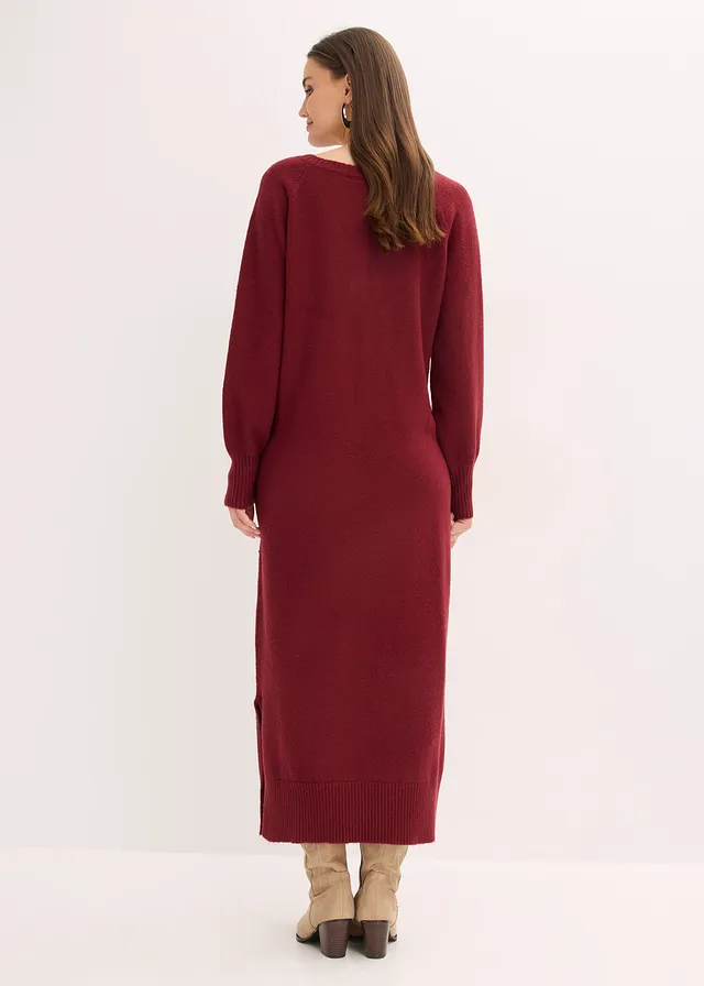 Gebreide oversized midi jurk • robijnrood • product-page.page-title-suffix