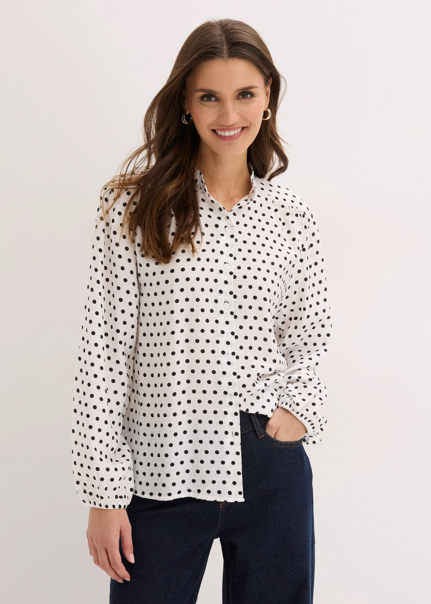 Bluză oversize • ecru punctat • magazin bonprix