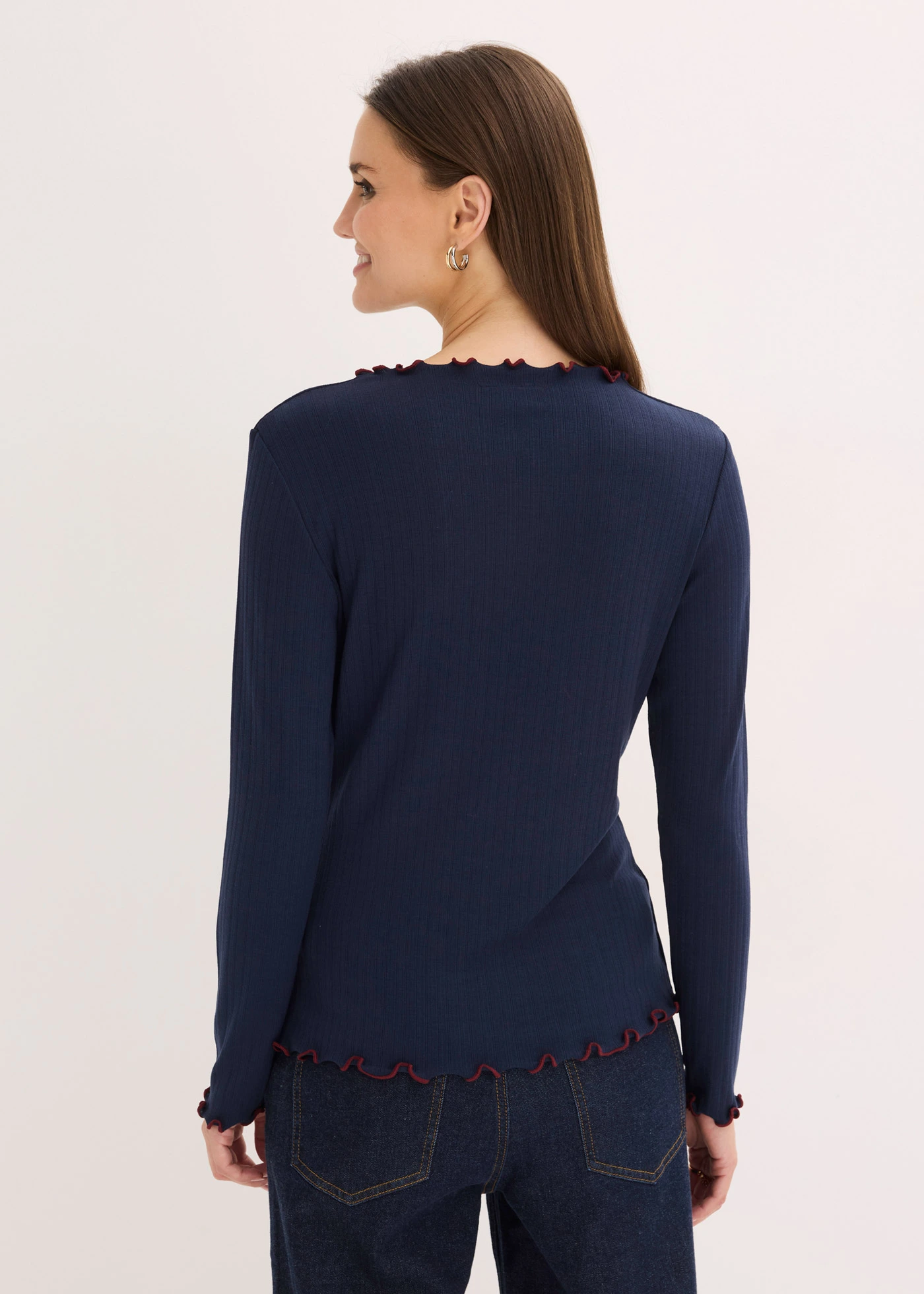 Hosszú ujjú bordás póló • sötétkék-rubinvörös • bonprix áruház