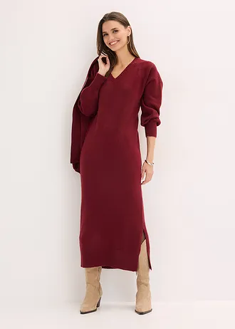 Robe midi oversize en maille, Couleur: rouge rubis
