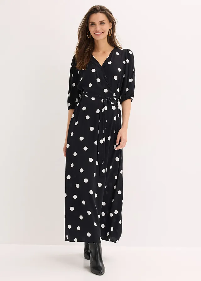 Maxi jurk van soepele viscose • zwart-wit gestippeld • product-page.page-title-suffix
