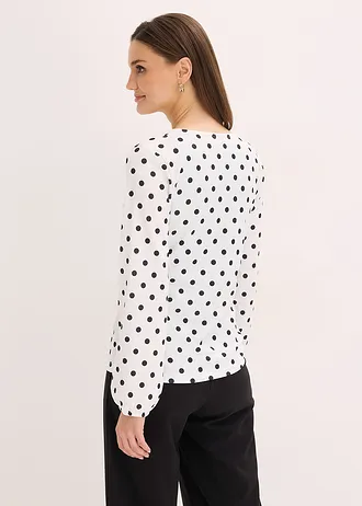 Bluză cu mânecă lungă din jerse texturat • alb/negru cu puncte • magazin bonprix