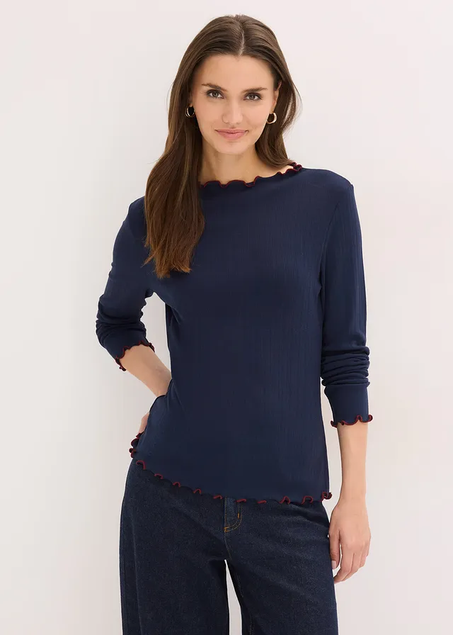 T-shirt manches longues côtelé • bleu foncé-rouge rubis • product-page.page-title-suffix