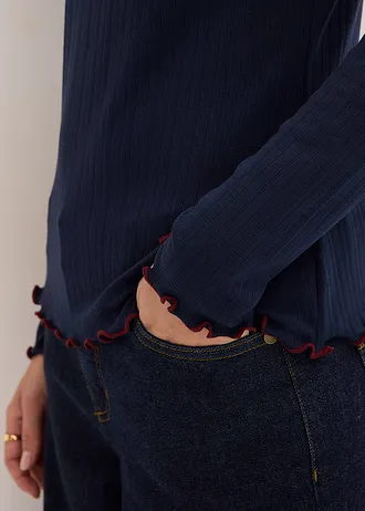 Bluză ripsată cu mâneci lungi • bleumarin/roșu rubiniu • magazin bonprix