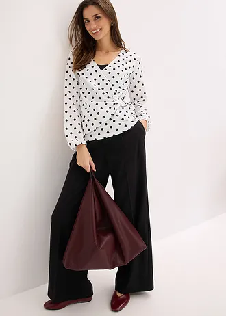 Bluză cu mânecă lungă din jerse texturat • alb/negru cu puncte • magazin bonprix