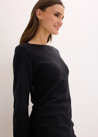 Rochie tricotată cu tiv asimetric, din bumbac și cașmir • negru • magazin bonprix