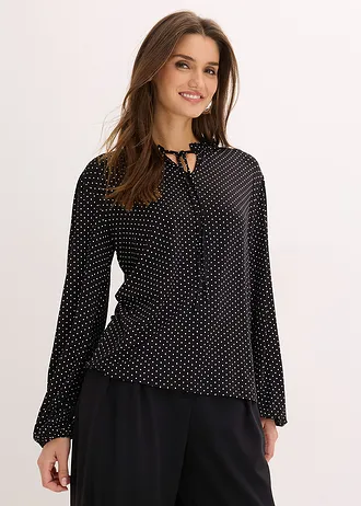 Longsleeve van viscosemix • zwart met witte stippen • bonprix online shop
