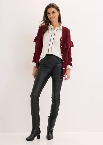 Overhemdblouse van soepel satijn, Kleur: wolwit-zwart