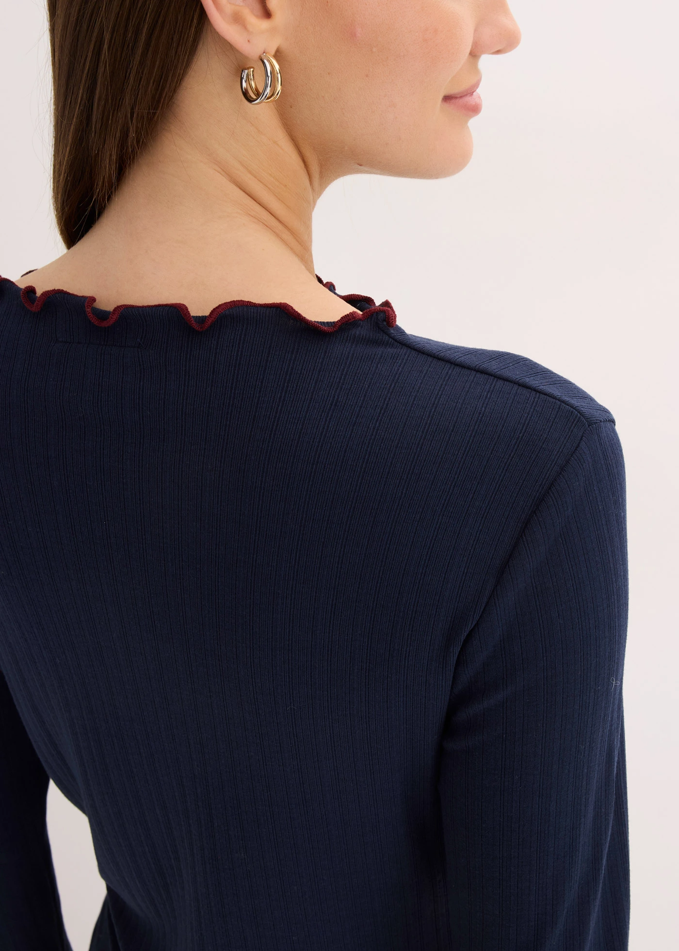 Hosszú ujjú bordás póló • sötétkék-rubinvörös • bonprix áruház