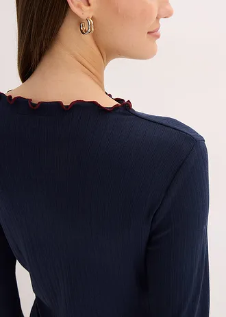 Bluză ripsată cu mâneci lungi • bleumarin/roșu rubiniu • magazin bonprix