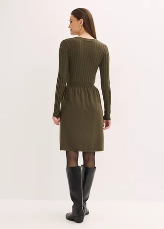 Gebreide jurk in een viscosemix • kakibruin gemêleerd • bonprix online shop