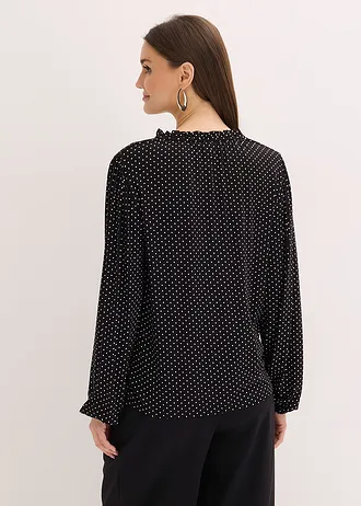 T-shirt manches longues en viscose extensible • noir pois blanc • Boutique bonprix