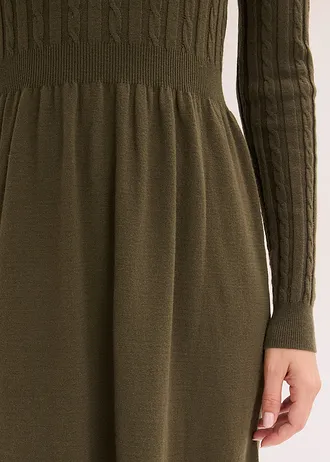 Pletené šaty z viskózového mixu • khaki hnedá melírovaná • obchod bonprix