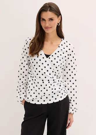 Bluză cu mânecă lungă din jerse texturat • alb/negru cu puncte • magazin bonprix