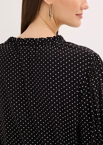 T-shirt manches longues en viscose extensible • noir pois blanc • Boutique bonprix