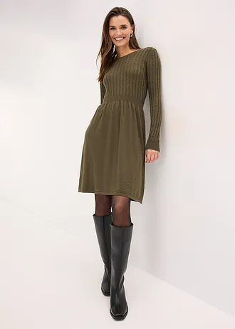 Pletené šaty z viskózového mixu • khaki hnedá melírovaná • obchod bonprix
