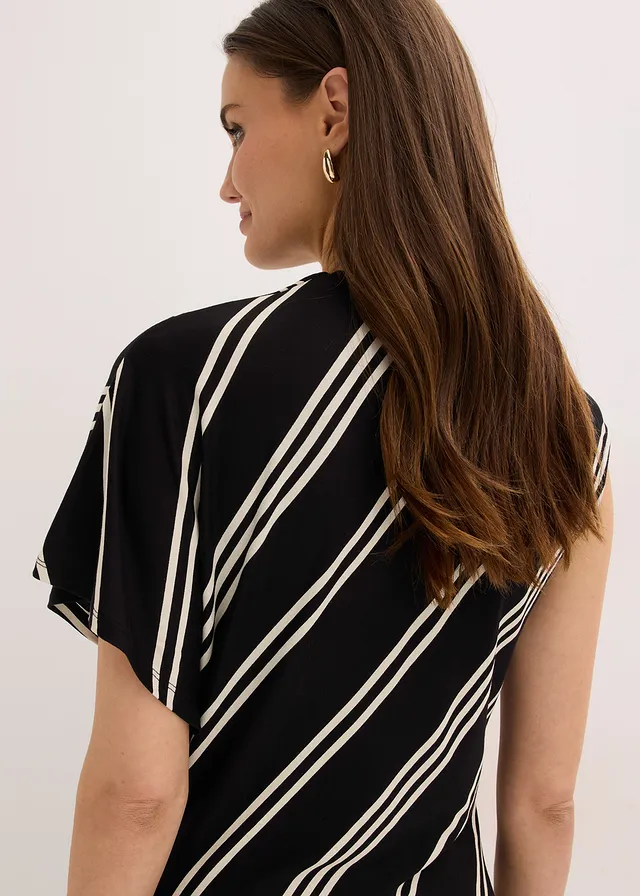 Midi jurk in een zachte viscose-mix • zwart/wit gestreept • product-page.page-title-suffix