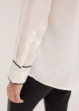 Bluză tip cămașă din satin fluid • ecru/negru • magazin bonprix