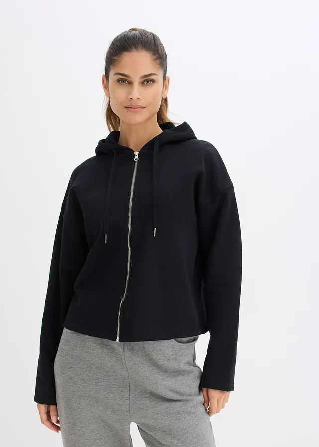Sweatvest met biologisch katoen, Kleur: zwart