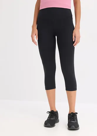 Pantaloni sport capri, din material stabil, similar bumbacului, culoare: negru