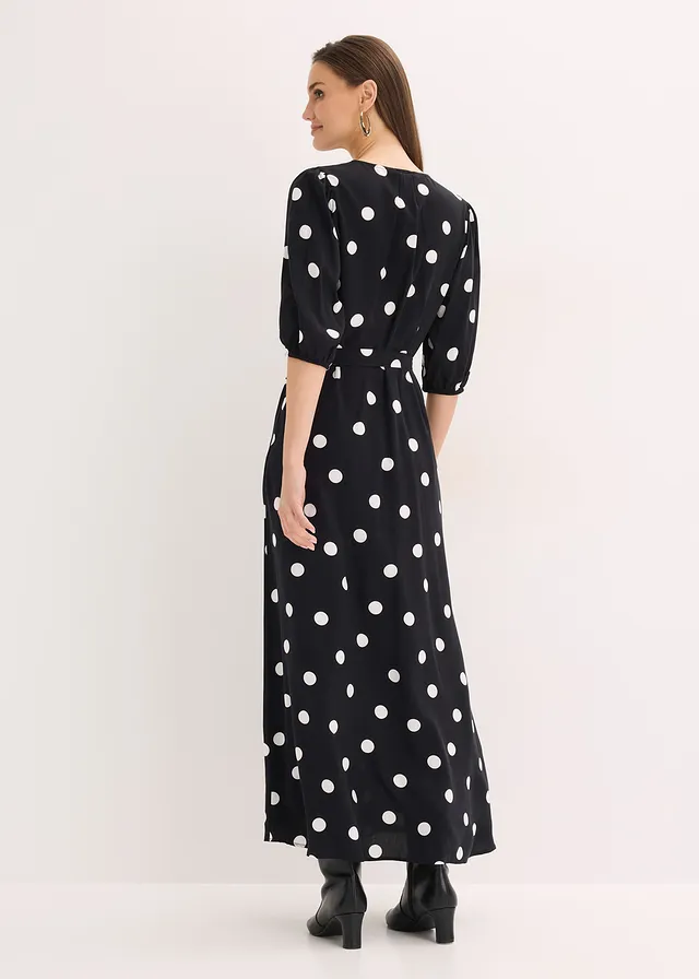 Robe longue et fluide, Couleur: noir pois blanc