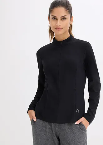 Veste thermique à séchage rapide, partiellement zippée, Couleur: noir