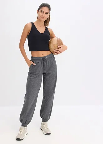 Joggingbroek met elastische tailleband, Kleur: grijs gemêleerd