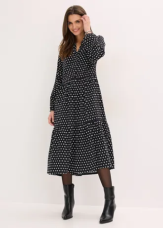 Robe midi en viscose fluide • noir pois • Boutique bonprix