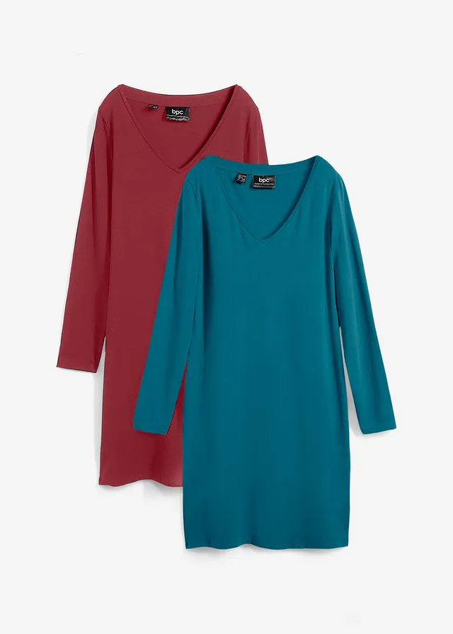 Lot de 2 robes en jersey viscose, Couleur: rouge rubis+pétrole
