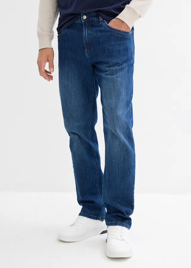 Jean extensible loose, droit, Couleur: bleu denim