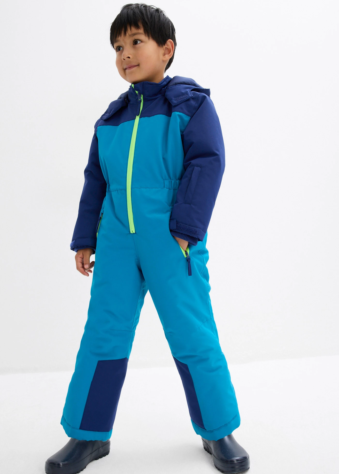 Combinaison de ski à doublure chaude, capuche amovible et détails réfléchissants • turquoise atlantique-bleu nuit • Boutique bonprix