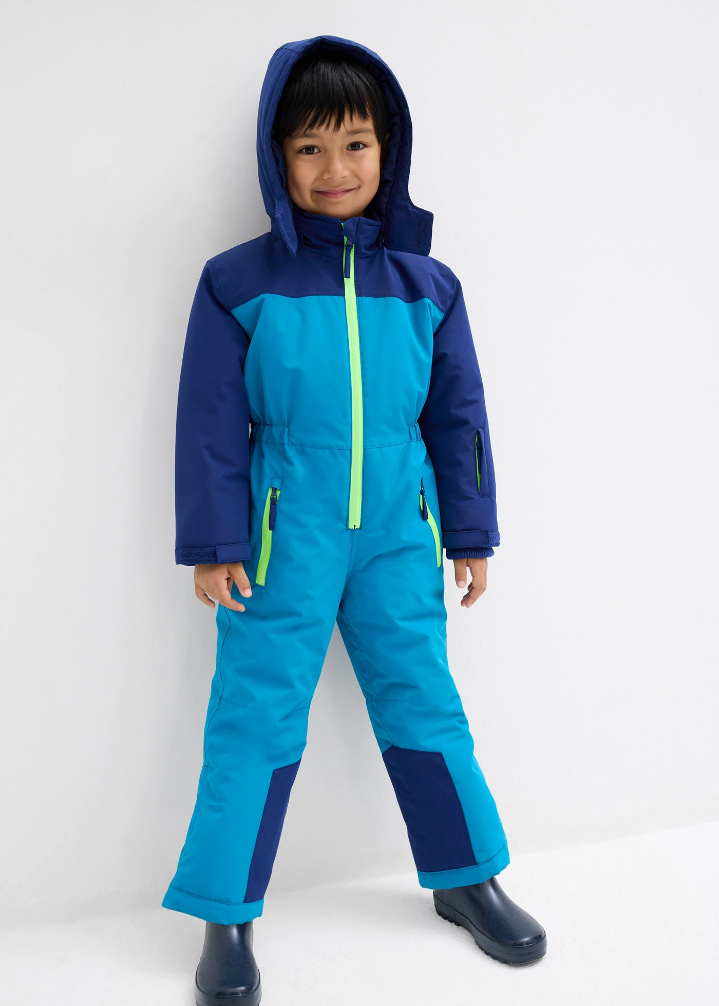 Combinaison de ski à doublure chaude, capuche amovible et détails réfléchissants • turquoise atlantique-bleu nuit • Boutique bonprix