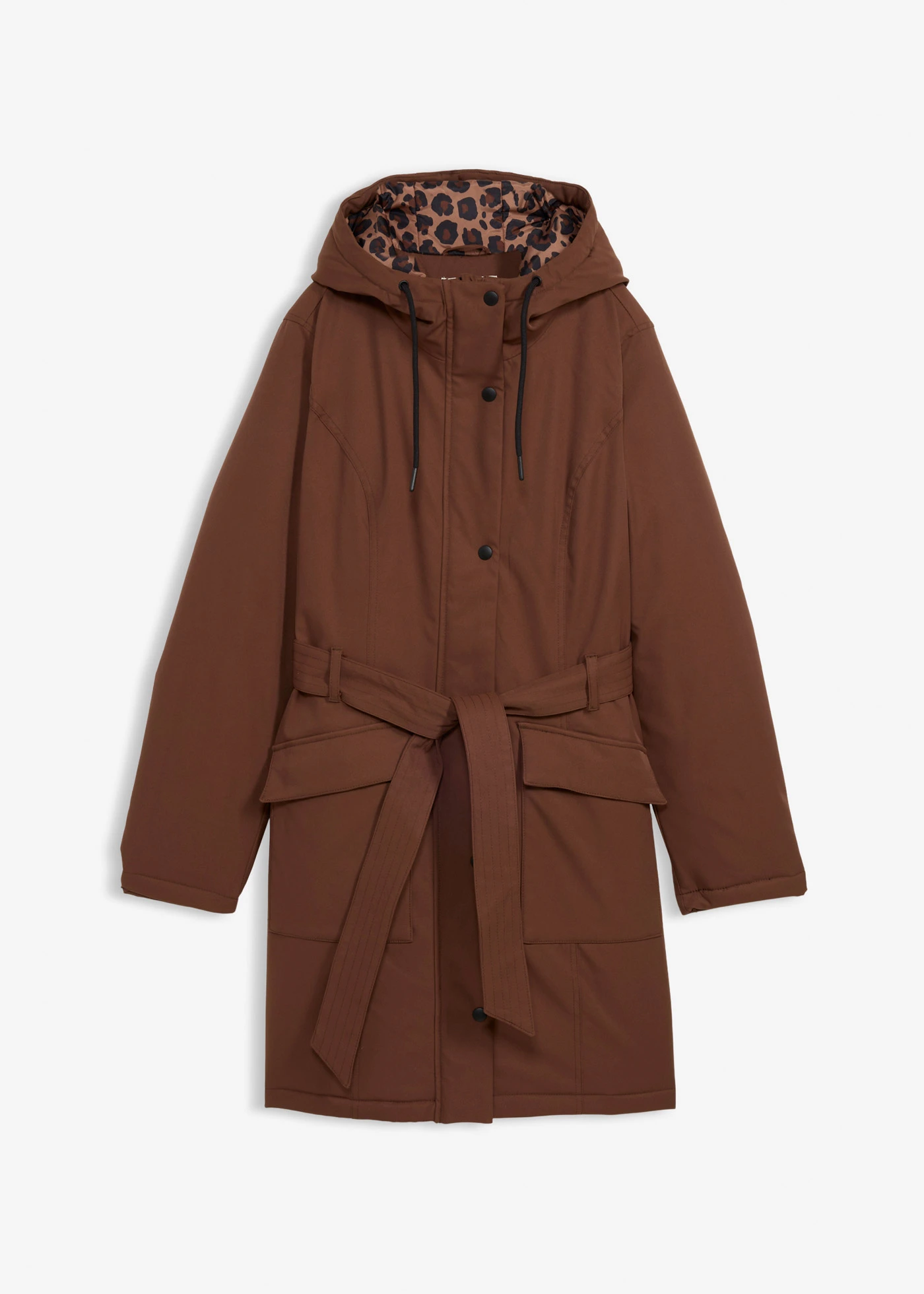 Vízlepergető rövid Outdoor kabát övvel, leopárdmintás béléssel • barna • bonprix áruház