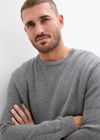 Fijn gebreide trui met katoen • grijs gemêleerd • bonprix online shop