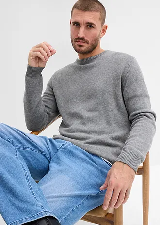 Fijn gebreide trui met katoen • grijs gemêleerd • bonprix online shop