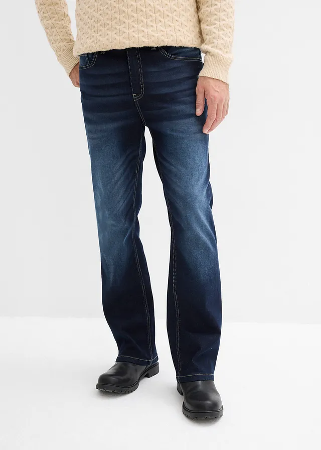 Jean classique à taille élastiquée, bootcut, Couleur: bleu foncé denim