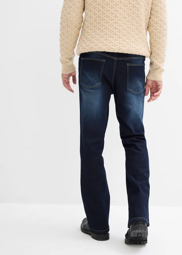 Classic Fit sztreccsfarmer kényelmes derékpánttal, Bootcut, szín: sötétkék denim