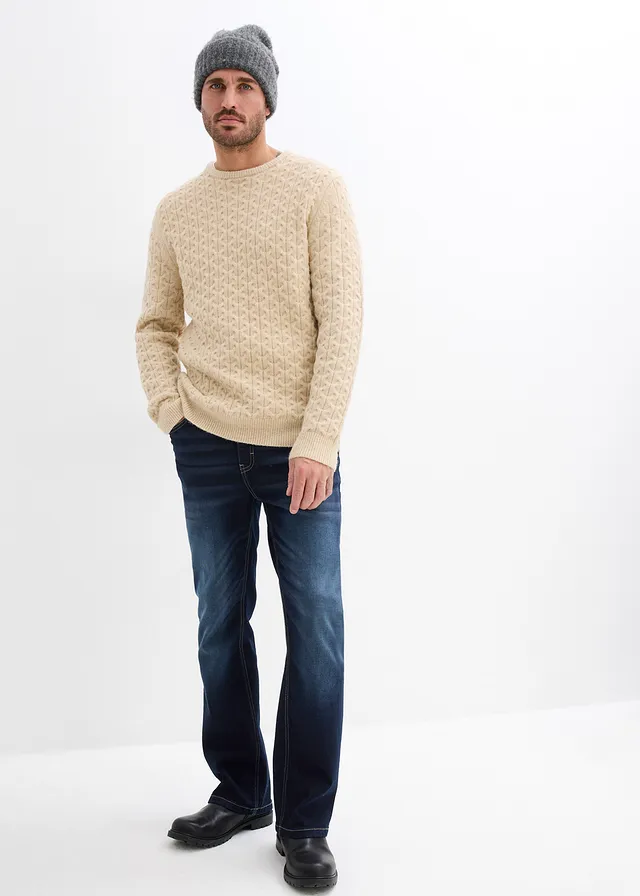 Dżinsy classic fit, z wygodnym pasem, bootcut • granatowy denim • sklep bonprix