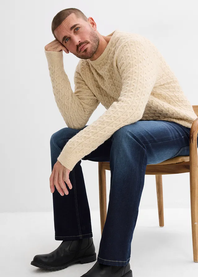 Classic fit stretchjeans met comfortabele tailleband, bootcut • donkerblauw denim • product-page.page-title-suffix