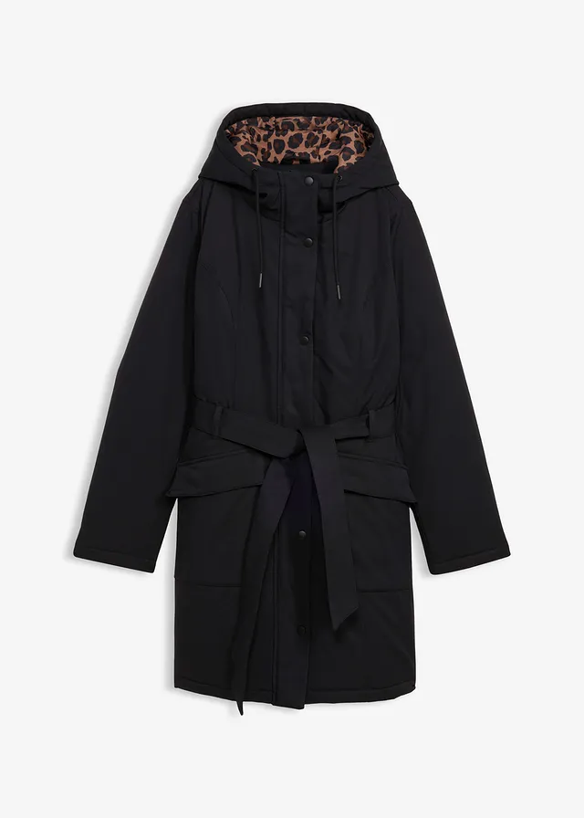 Mantou scurt outdoor imermeabil cu cordon și căptușeală leo • negru • magazin bonprix