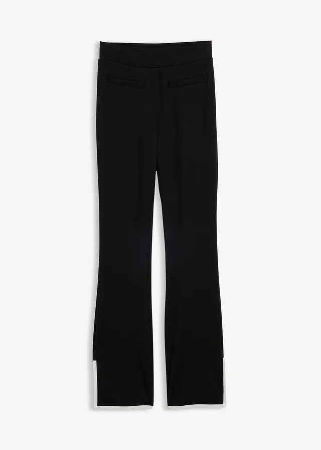 Pantalon en Punto di Roma avec fentes contrastantes • noir-écru • Boutique bonprix