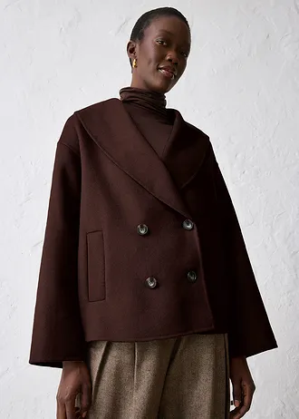 Oversize kabátek z měkké vlněné směsi • tmavě hnědá • bonprix obchod