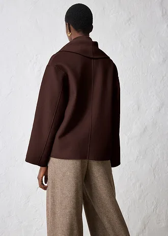 Oversized jas in een zachte wolmix, Kleur: donkerbruin