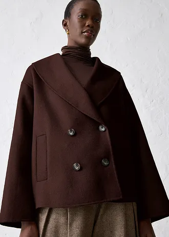 Oversized jas in een zachte wolmix, Kleur: donkerbruin